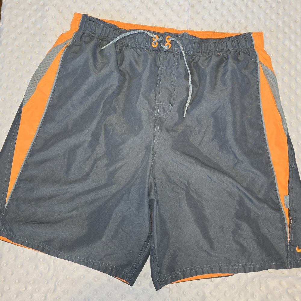 Nike Swimwear Mens XL Gray Orange Drawstring Elastic Waist Pockets‎ Mesh Lined